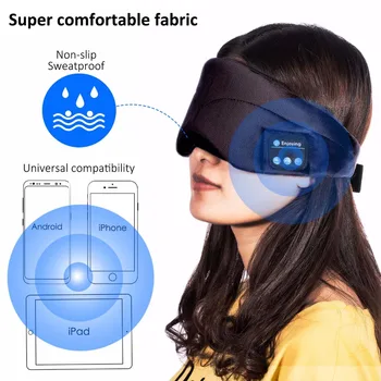 JINSERTA Bluetooth Slušalke Masko Spanja, Telefon Glavo Brezžične Stereo Bluetooth Spanja Mehke Slušalke za Spanje Glasbe Oči Masko