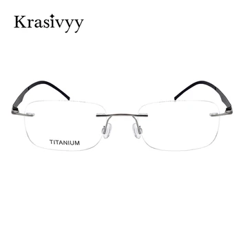 Krasivyy Rimless Očal Okvir Moških Čistega Titana Kvadratnih Brezvijačno Kratkovidnost Očala Ženske Recept Brez Okvirjev Očal