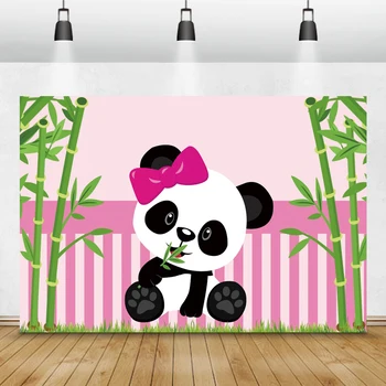 Laeacco Rojstni Dan Fotografije Kulise Roza, Bele Proge Cvetje Panda: Bambus Fotografske Okolij Baby Tuš Photocall