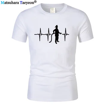 Linija Natisni T-majice Moške Priložnostne Kratek Rokav Bombaž Gasilska srčni Utrip T Shirt Smešno Gasilec je Darilo za Rojstni dan Tees