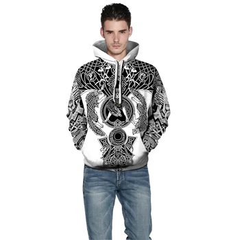 Lyprerazy Etnične Moški puloverji s kapuco Viking Tatoo 3D Vsem Natisnjeno Unisex Hoodie ulične Priložnostne Hooded Majica Hip Hop Vrhovi