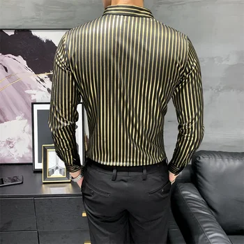 Moda 2020 Jeseni Nove Dolg Rokav Moških Črtaste Srajce Korejski Slim Fit Priložnostne Bluzo Homme Formalno Obrabe Gospodje Jopičem Obleko