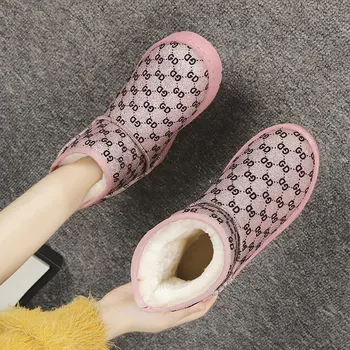 Moda Krog Toe Barva Gleženj Škornji Zimski Kratek Plišastih Toplo Sneg Škornji z Nizko peto Ženske Čevlje Zapatillas Mujer 2020