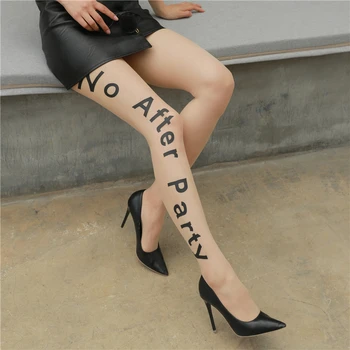 Modni Retro Tetovaže Nogavice Ženske Seksi Prosojne Nogavice Napisi Pismo Natisnjeno Pantyhose Ultra Tanek Najlon Nogavice