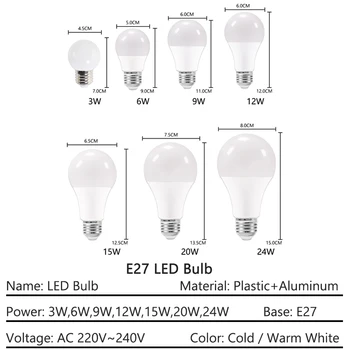 Možnost zatemnitve E27 LED Žarnica E14 Sijalke 220V DC12V Visoko Svetlost Žarnice 24W 20W 18W 15W 12W 9W 5W 3W LED E14 Topla Bela Hladna Bela