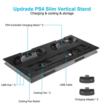 Nadgrajena Različica PS4 Slim Navpično Stojalo s Svetlobo, Hladilni Ventilator, Hladilnik & Dual Controller polnilno Postajo za SONY Playstation 4