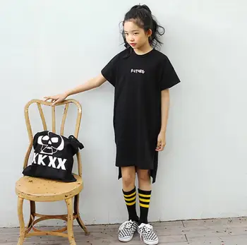 Najstniška poletje novo obleko baby dekleta pismo tiskanja črno casual stil oblačenja otrok oblačila otroci kratek rokav bombaž obleko ws752