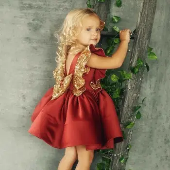 NAS Lovely Baby Toddler Dekle Bleščica Bowknot Obleko Poročno zabavo Princesa Obleko Podporo debelo