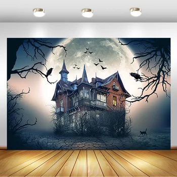 Neoback Grozo Grad Halloween Ozadje Za Black Forest Fotografija Kulise Noč Moon Črna Mačka Rekviziti za Photoshoot