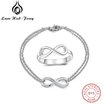 Neskončno Ljubezen 925 Sterling Srebrni Nakit Kompleti za Ženske Infinity Zapestnice, Prstan Fine Nakit Set Poročno darilo (Lam Hub Fong)