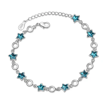 Nežna ženska Zapestnica 925 sterling srebro Stackable modra kristal Pentagram Star Zapestnica Za Ženske Nastavljiva Veriga pulseira
