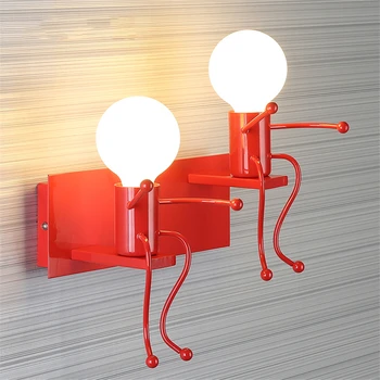 Nordijska E27 Železa LED Stenska Svetilka Mansarda Kovinski Risanka Robot Rov Steno Razsvetljavo Svetilka Notranjo Zunanjo Steno Postelji Verandi Svetilka