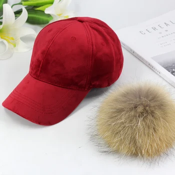 Nova blagovna znamka baseball kapice do leta 2020 zimska kapa za ženske Pravi krzno pompom žogo skp Nastavljiv Priložnostne Snapback kapa volnena kapa