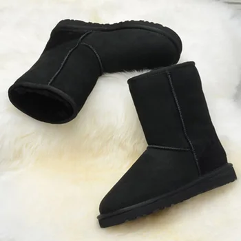 Nova vrhunska Moda za Ženske Snow Škornji Pravega Usnja krave Pozimi Škornji naravnega Krzna Toplo Ženske Škornji ženske volne čevlji
