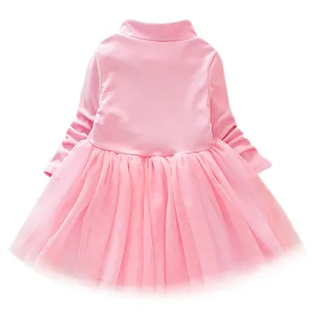 Novi Malček Dekleta Obleko Jeseni Mode Priložnostne Lep Sladek Cvet Vezenje Dolg Rokav Grenadine Mozaik Princesa Obleko