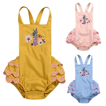 Otroška Oblačila Baby Dekle Brez Rokavov Čipke Ruffle Suspender Jumpsuit Obleka, Vezenje Flower Obleke