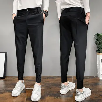 Pantalon Homme Korejski Urad Hlače Moški Modni Trdna Hlače Slim Fit Priložnostne Ulične Obleko Hlače, Dolge Hlače Moški Oblačila