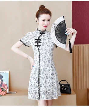 Plus velikost M-4XL čipke cheongsam obleko XXL XXXL 3XL XXXXL srčkan 2020 poletje stranka kratek rokav slim mini Kitajske obleke za ženske