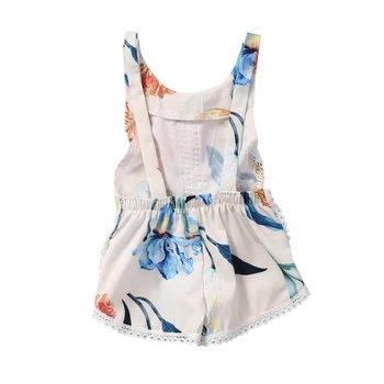 Poletje iztrgana igralne obleke Otroška Oblačila brez Rokavov Cvetlični Vzorec, Bombaž iz Enega Kosa Romper z Rese 13