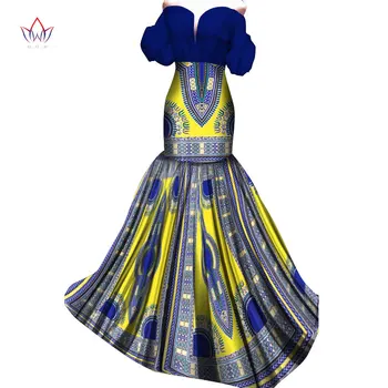 Poletje Obleko Maxi Afriške Obleke za Ženske Off Ramenski Obleke, Ženske brez naramnic Vestidos Elegantno Natisnjeni Oblačila Edinstveno WY4056
