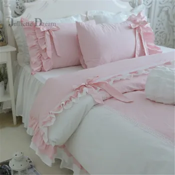 Posteljnina Sweet nastavite Elegantno bowknot ruffle čipke rjuhe kritje Poroko dekorativne prevleke princesa bedspread posteljno perilo kritje HM20P