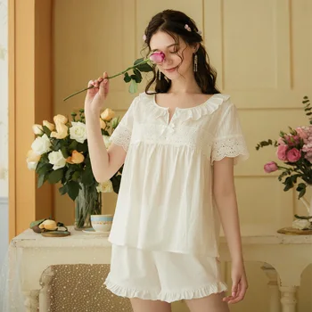 Roseheart Bele Žene Spanja More Pajama Določa Sleepwear Obleke Luksuzni Nightgown 2 Kos Čipke Lok Homewear Klasične
