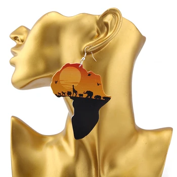 SANSHOOR Izbranih Afriških Zemljevid Lesa Spusti Uhani Afrocentric Etnične Kulture, Umetniške Bohemia Nakit Za Black Ženske, Darilo 6Pairs