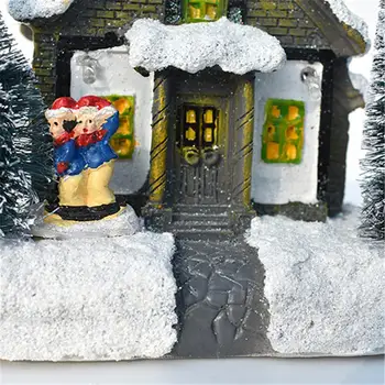 Sneg Hiše S Pisanimi Utripajoče LED Luči, Božični Okraski za Dom Novo Leto Otroci Darilo Smolo Božični Prizor Vasi