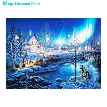 Sneg Krajine v Zimskem času Diamond Slikarstvo Navzkrižno Šiv Celoten Krog Nove DIY 5D Domu Dekorativni Aurora Borealis Mozaik Vezenje