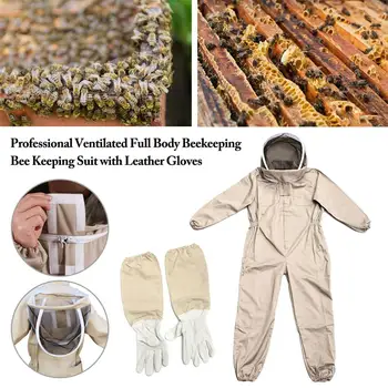 Strokovno Prezračevane Celotno Telo, Čebelarstvo Obleko Z Usnjene Rokavice Kave Barve, Zaščitna Oblačila Za Čebelarstvo