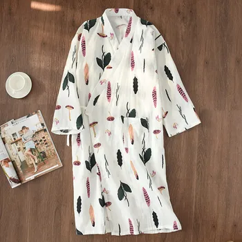 Sveže Poletje Listov Kimono Oblačilih, Ženske, Kopalni Plašči Gaza Bombažne Tanke Priložnostne Ženski Cvetlični Nightgowns Japonski Oblačilih, Nočno Haljo