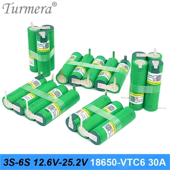 Turmera 3S 18650 VTC6 12,6 V 4S, in sicer za 16,8 V 5S 21V 6S 25V US18650VTC6 Baterijo 3000mah 30A za Shurika Izvijač Baterije (Prilagajanje)