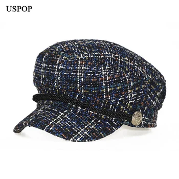 USPOP Vroče ženske kariran newsboy kape retro octagonal klobuk modni ženski jeseni klobuk ravno tweed ščitnik kape
