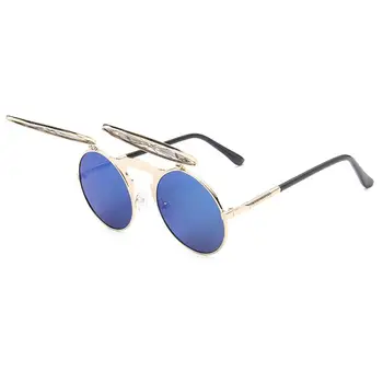 Vintage Steampunk Flip sončna Očala Kul Krog Kovinski Okvir sončna Očala za Moške, Ženske blagovne Znamke Oblikovalec Krog Očala Oculos UV400