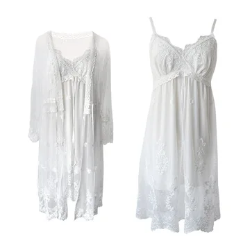 Vintage Žensk Nightgowns Bele Čipke 2-Pics Oblačilih, Royal Roupas De Dormir Femininas Čipke Sleepwear