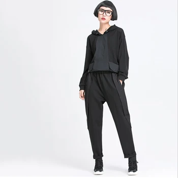 Visoko Elastični Pas Black Priložnostne Harem Hlače Ženske Novo 2020 Jeseni Oblačila Žep Razrezana Moda Svoboden Dame Dolge Hlače