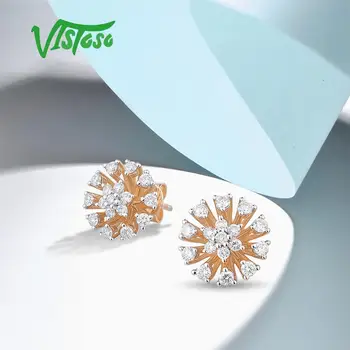 VISTOSO Gold Uhani Za Ženske 14K 585 Rose Zlata Peneče Diamant Poslastica Cvet Stud Uhani, Modni Trendy Fine Nakit