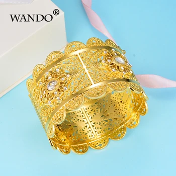 WANDO lahko odprete Vintage Zapestnica Zlate Barve Relievo Rose Cvet Široke Hlačnice Bangle Indija poročno Darilo Nakit Zapestnice wb157