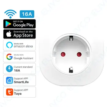WiFi Smart Plug EU Adapter 16A Tuya APP Remote Glasovni Nadzor Vtičnice Vtičnice Čas Deluje Z Alexa Google Pomočnik