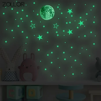 Zollor 127pcs Sijoča Zvezda Luna DIY Dekorativne Nalepke Set Home Strop Steno samolepilne Stensko Nalepko Noč Stranka, ki se Sveti v temi