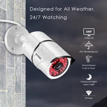 ZOSI 8CH H. 265+ HD 5.0 MP Varnostne Kamere Sistem s 4 x 5MP HD Zunanji/ Notranji CCTV Kamere Doma VideoSurveillance Kit