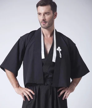 Črna Klasični Japonski Samuraj, Oblačila, Moški Bojevnik Kimono Z Obi Tradicionalnih Yukata Haori Halloween Kostum Ena Velikost B-067