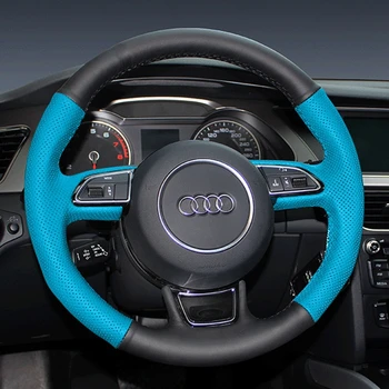 Črna Pravega Usnja DIY Avto Volan Kritje za Audi A3 A4 A5 A6 A7 Allroad RS 7 S6 S7 S8 obdobje 2013-2018