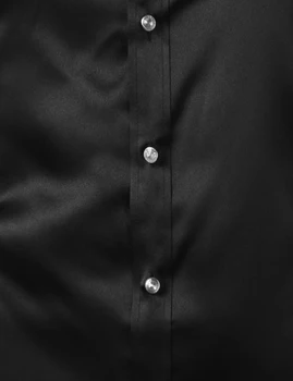 Črna Saten Svila, Kot Obleko Srajce Moške 2020 Luksuzne Blagovne Znamke Poroko Večerjo Dolg Rokav Gubam Brezplačno Jopičem Majica, Srajca Moški Men