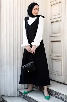 ČRNA ženska Moda in Ženske Bombaž Dolg Rokav Obleka Vzorec Hidžab Muslimanski Turčiji Dubaj Poletje Zima Priložnostne Obrabe Pozimi leta 2020