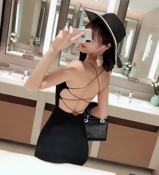 Ženske Brez Rokavov Bodycon Obleko Harajuku Priložnostne Mini Obleka Seksi Obleke 2019 Korejskem Slogu Črne Špagete Trak Povoj Vestidos