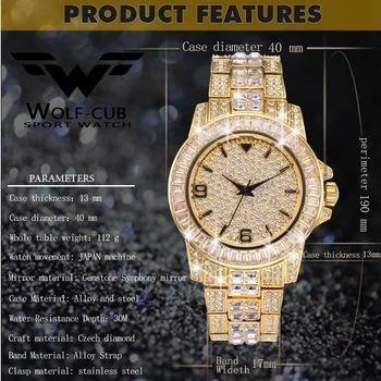 Ženske rojstni dan Ure Štruce Diamond Watch Luksuzne blagovne Znamke 18K Zlato 3BAR Nepremočljiva Quartz ročno uro WOLF-CUB