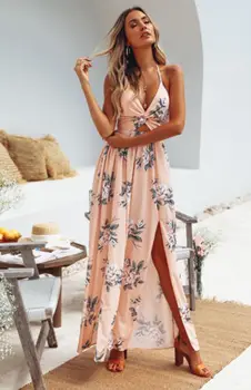 Ženske Seksi Povoj Večer Stranka Maxi Obleke 2020 Boho Poletje Elegantno Cvetlični Povodcem Dolgo Obleko Sundress Vestidos