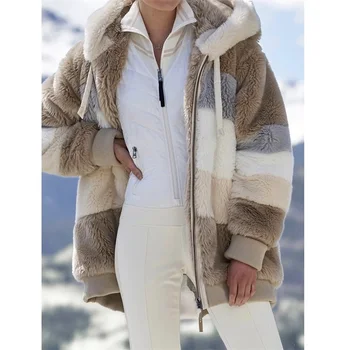 Ženski Zimski Plašč Jakna Ženska Priložnostne Šivanje Kariran Oblačila Hooded Zadrgo Plašč Outwear Specializiranimi za umetno Krzno, Ženske S-5XL Parka Plašč 2020