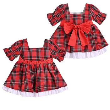 1-6T otroke Božič Baby Dekle, Princesa Obleko Elegantno Formalno Stranko Pageant rdeče kariran Obleko Božič Dojenčka Bowknot preverite Vestidos D20